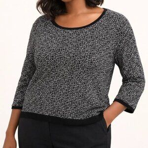 Moth Anthropologie Sweater Size XL Black White Textured Knit Scoop Neck